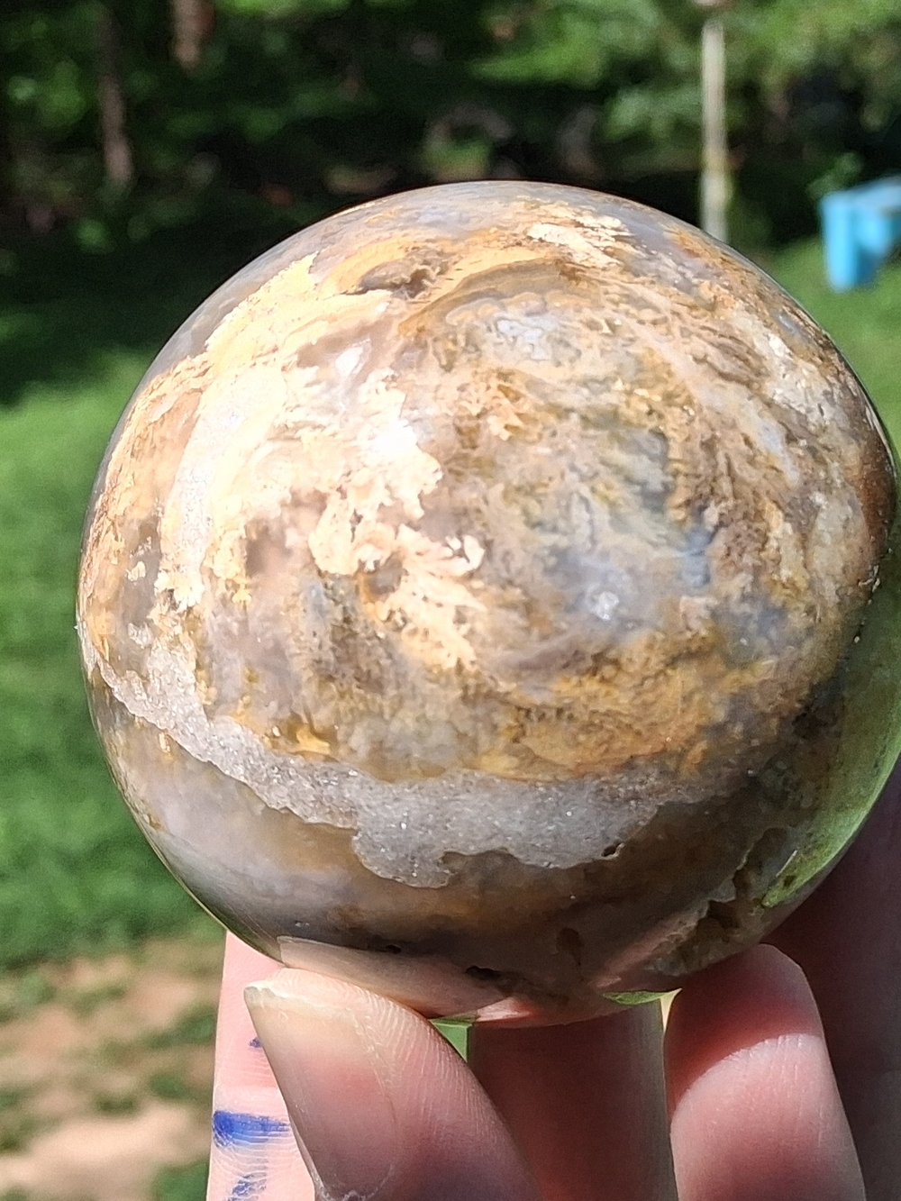 Ocean Jasper Sphere Crystal Orb Ball Beige Blue Swirls 67mm